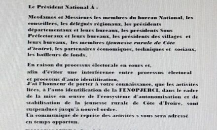 Elections présidentielles d’octobre 2025: La FENOPJERCI suspend ses activités sur le territoire national